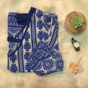 Francesca’s blue and white blouse